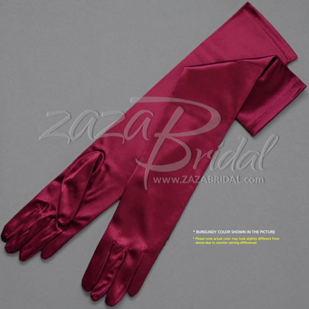 19.5″ Long Shiny Stretch Satin Dress Gloves 12BL - Burgundy